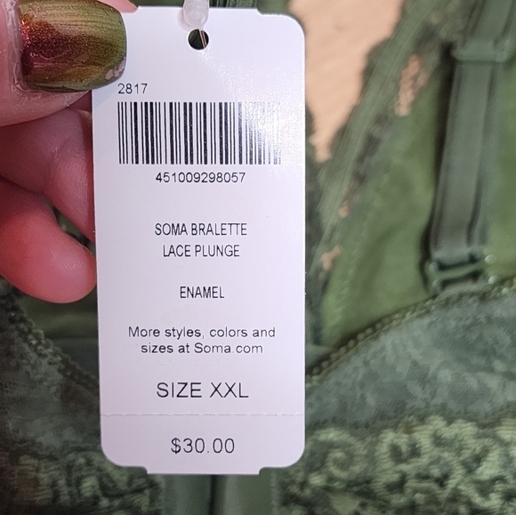 NWT Soma Green Bralette Lace Plunge Size XXL - Picture 8 of 16
